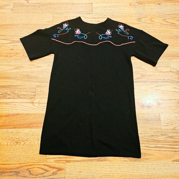 Zara Trafaluc Size S Black Sweater Dress Relaxed Fit Short Sleeve Western Floral - Picture 1 of 4